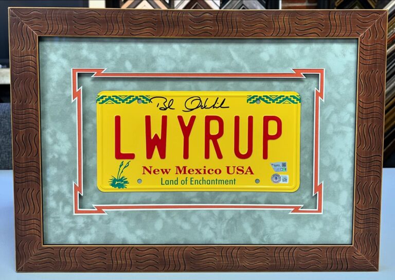 custom shadowbox framing for a New Mexico LWYRUP license plate